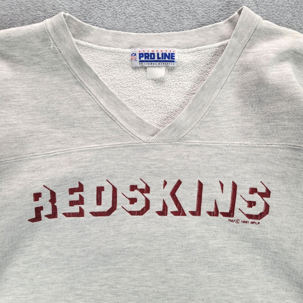 Pro Line Redskins Sweatshirt Mens XL Gray 1991 Vintage V-Neck NFL Pullover - Picture 2 of 11